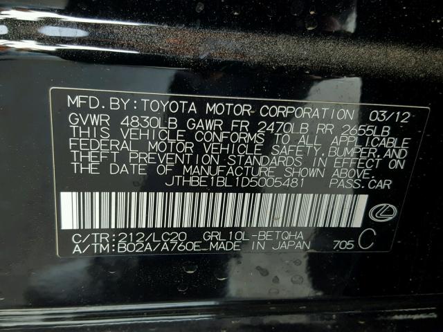 JTHBE1BL1D5005481 - 2013 LEXUS GS 350 BLACK photo 10