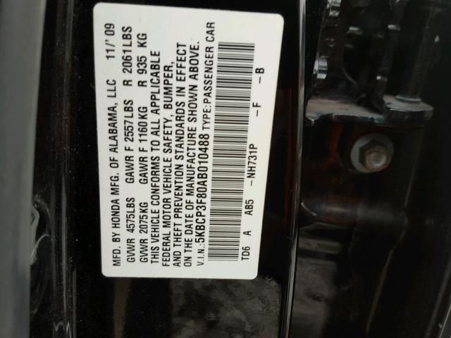 5KBCP3F80AB010488 - 2010 HONDA ACCORD EXL BLACK photo 10