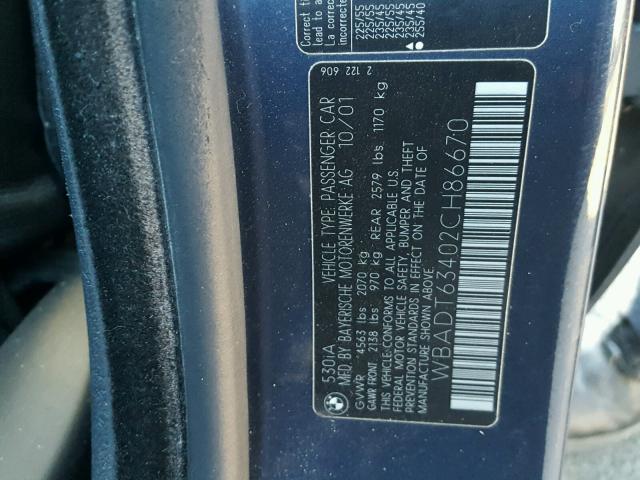 WBADT63402CH86670 - 2002 BMW 530 I AUTO BLUE photo 10