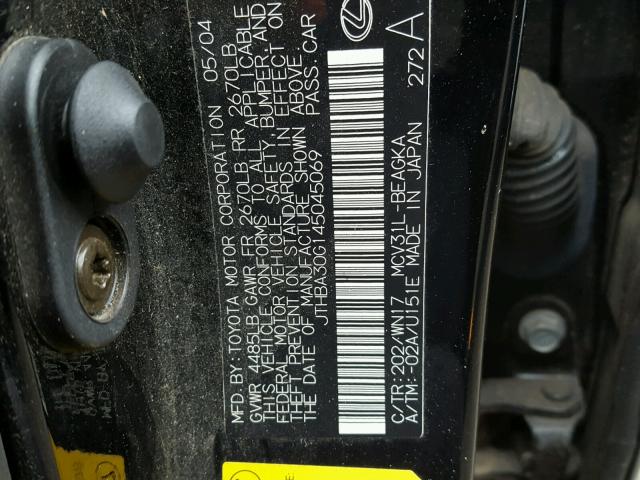 JTHBA30G145045069 - 2004 LEXUS ES 330 BLACK photo 10