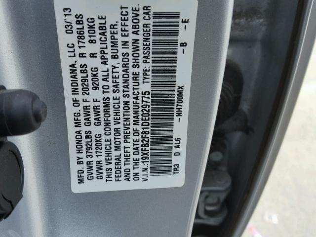 19XFB2F81DE029775 - 2013 HONDA CIVIC EX SILVER photo 10