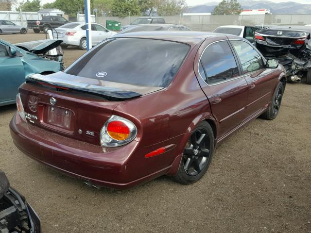 JN1DA31AX2T301418 - 2002 NISSAN MAXIMA GLE MAROON photo 4