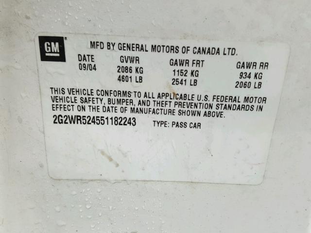 2G2WR524551182243 - 2005 PONTIAC GRAND PRIX 白色 照片 10