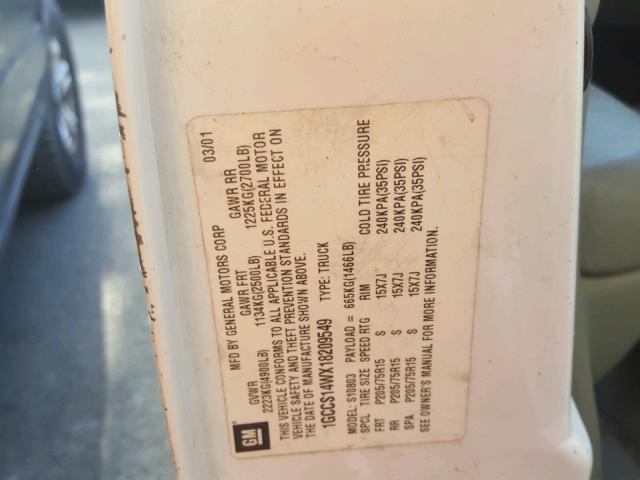 1GCCS14WX18209549 - 2001 CHEVROLET S TRUCK S1 WHITE photo 10