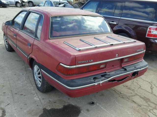 1MEPM37X9LK622823 - 1990 MERCURY TOPAZ LS BURGUNDY photo 3