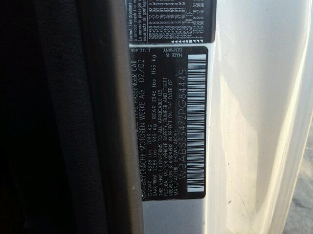 WBABS33472PG84445 - 2002 BMW 325 CI SILVER photo 10