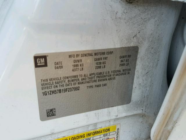 1G1ZH57B19F237992 - 2009 CHEVROLET MALIBU 1LT 白色 照片 10