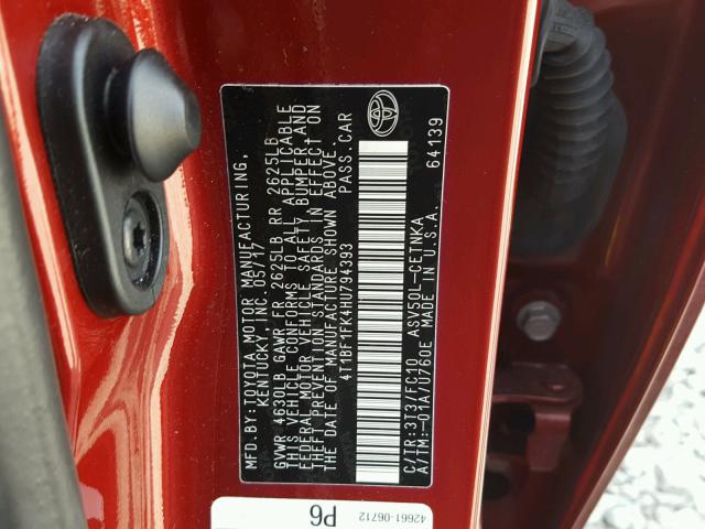 4T1BF1FK4HU794393 - 2017 TOYOTA CAMRY LE RED photo 10