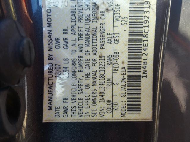 1N4BL24E18C192319 - 2008 NISSAN ALTIMA 3.5 BLACK photo 10