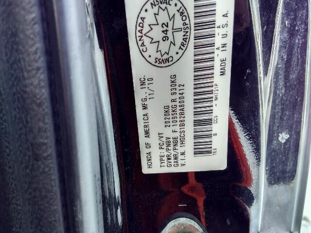 1HGCS1B82BA800412 - 2011 HONDA ACCORD EXL BLACK photo 10