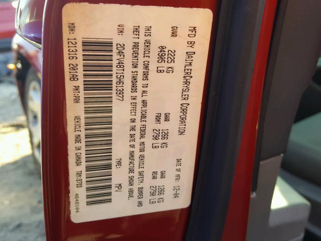 2D4FV48T15H613977 - 2005 DODGE MAGNUM SE RED photo 10