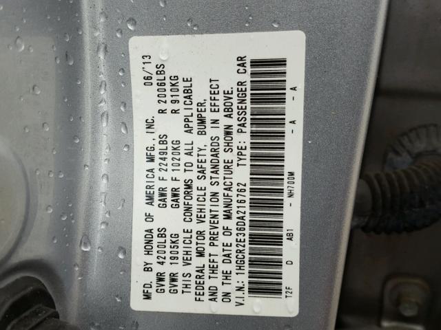 1HGCR2E36DA216762 - 2013 HONDA ACCORD LX SILVER photo 10