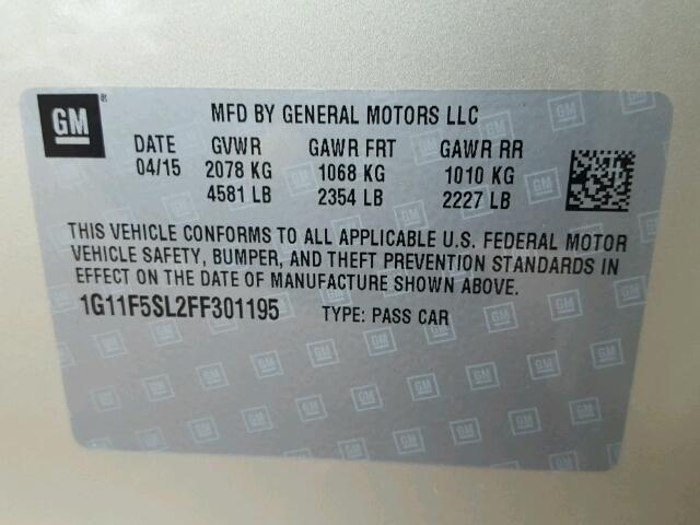 1G11F5SL2FF301195 - 2015 CHEVROLET MALIBU LTZ ოქროსფერი ფოტო 10