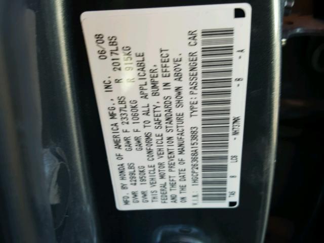 1HGCP26368A153883 - 2008 HONDA ACCORD LX CHARCOAL photo 10