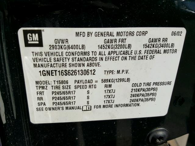 1GNET16S626130612 - 2002 CHEVROLET TRAILBLAZE GREEN photo 10