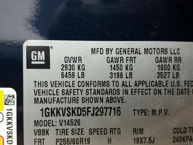 1GKKVSKD5FJ297716 - 2015 GMC ACADIA SLT ლურჯი ფოტო 10