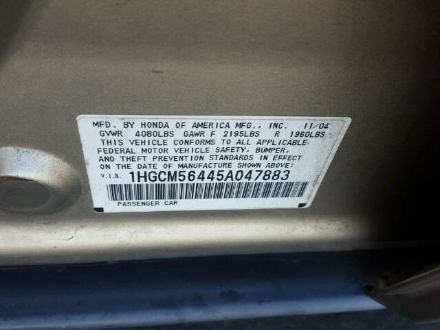 1HGCM56445A047883 - 2005 HONDA ACCORD LX GOLD photo 7