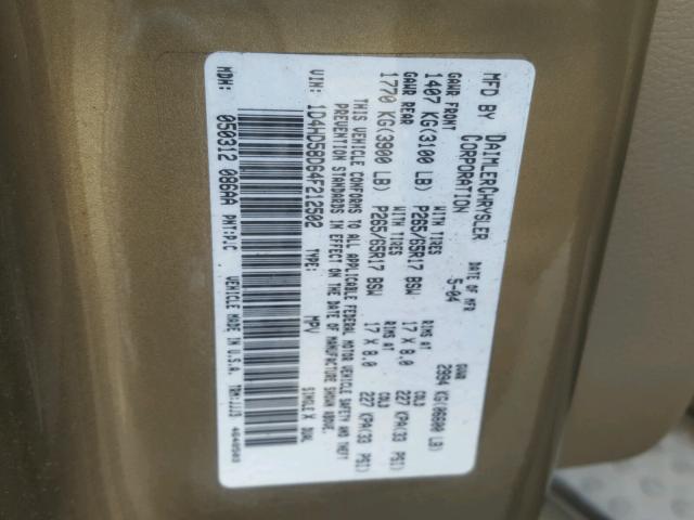 1D4HD58D64F212502 - 2004 DODGE DURANGO LI GRAY photo 10