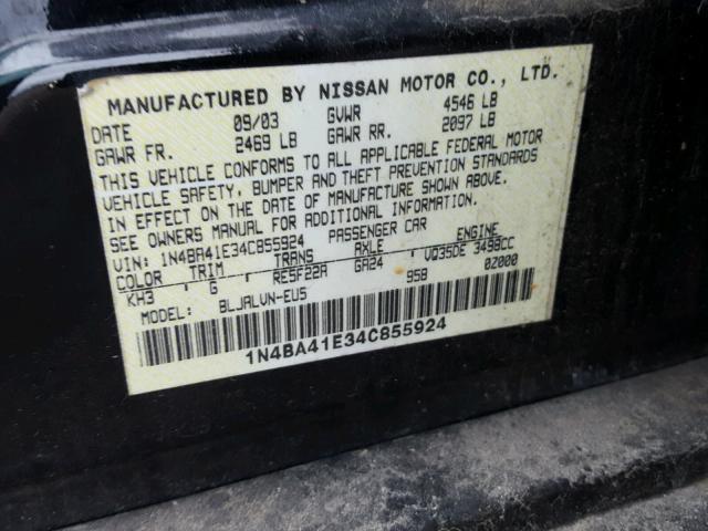 1N4BA41E34C855924 - 2004 NISSAN MAXIMA SE BLACK photo 10