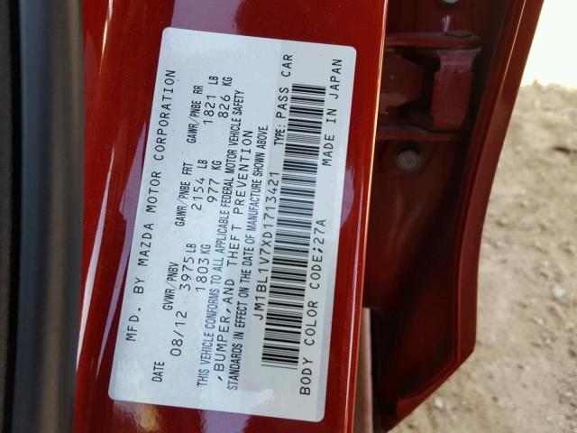 JM1BL1V7XD1713421 - 2013 MAZDA 3 I RED photo 10