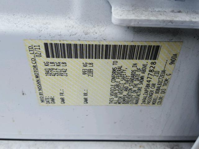 1N4AL2AP5BN477828 - 2011 NISSAN ALTIMA BAS WHITE photo 10