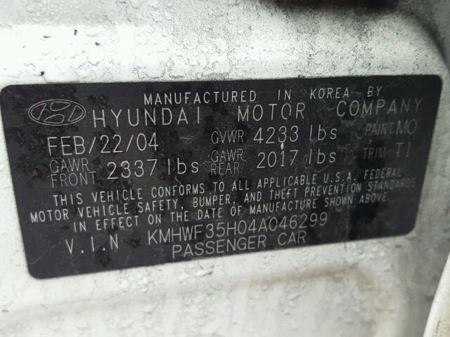 KMHWF35H04A046299 - 2004 HYUNDAI SONATA GLS WHITE photo 10