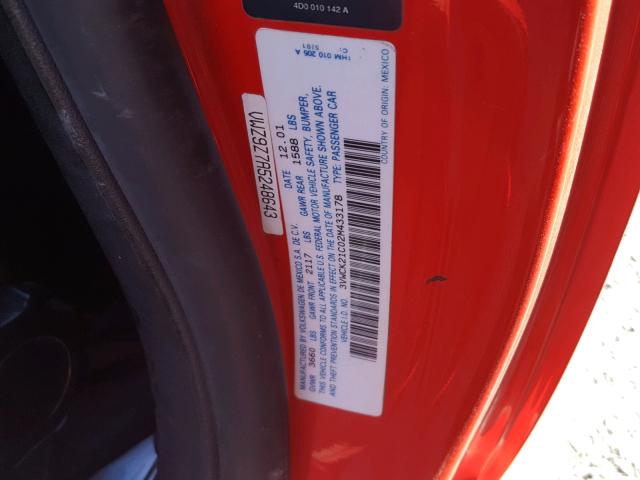 3VWCK21C02M433178 - 2002 VOLKSWAGEN NEW BEETLE RED photo 10