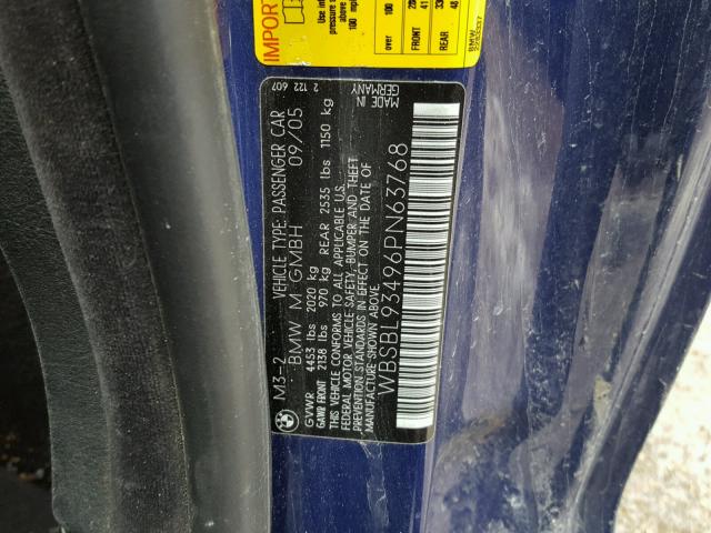 WBSBL93496PN63768 - 2006 BMW M3 BLUE photo 10