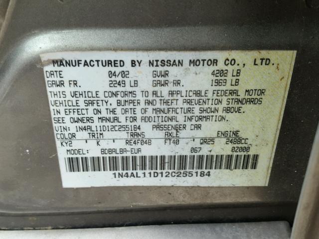 1N4AL11D12C255184 - 2002 NISSAN ALTIMA BAS TAN photo 10