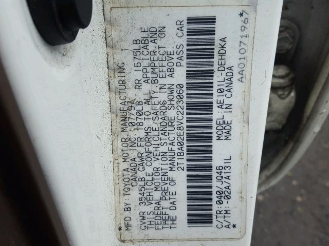 2T1BA02E8VC223060 - 1997 TOYOTA COROLLA BA WHITE photo 10