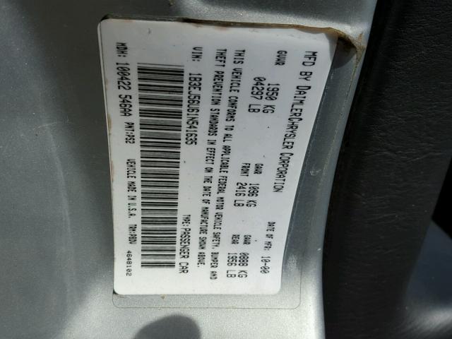 1B3EJ56U61N541635 - 2001 DODGE STRATUS ES GRAY photo 10