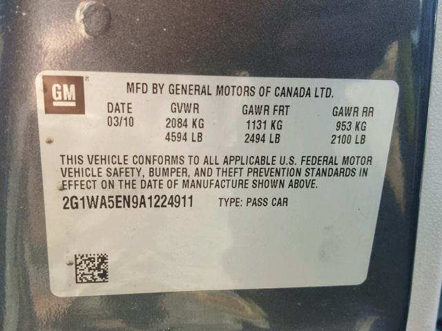 2G1WA5EN9A1224911 - 2010 CHEVROLET IMPALA LS GRAY photo 10