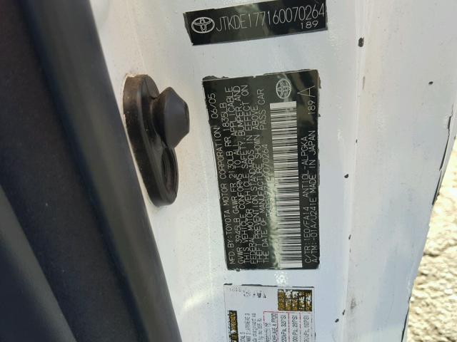 JTKDE177160070264 - 2006 TOYOTA SCION TC 白色 照片 10