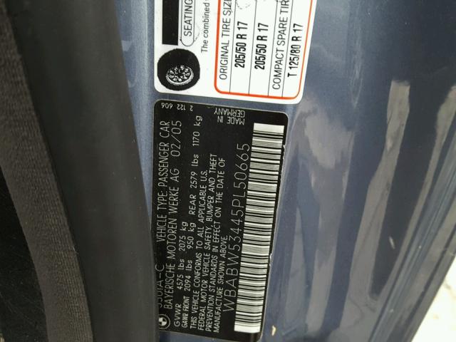 WBABW53445PL50665 - 2005 BMW 330 CI BLUE photo 10