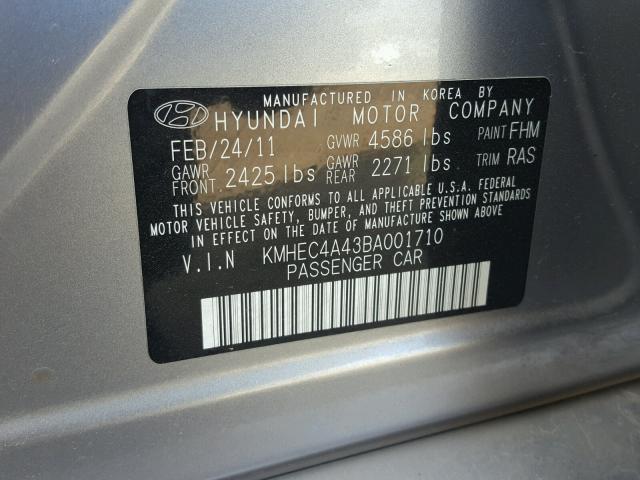 KMHEC4A43BA001710 - 2011 HYUNDAI SONATA HYB SILVER photo 10