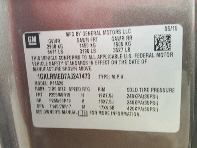 1GKLRMED7AJ247473 - 2010 GMC ACADIA SLT Qəhvəyi foto 10