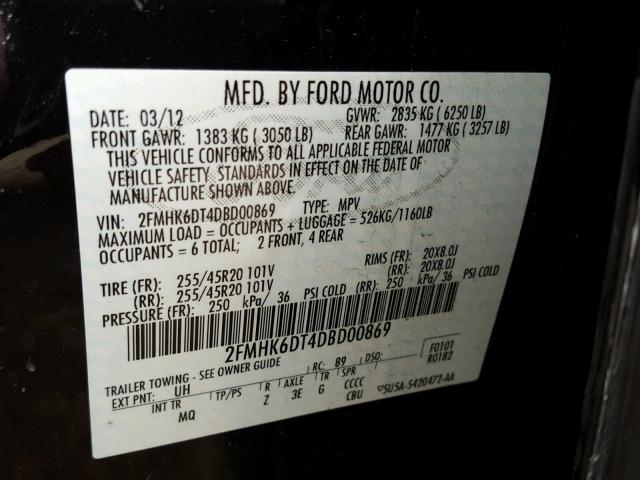 2FMHK6DT4DBD00869 - 2013 FORD FLEX LIMIT BLACK photo 10