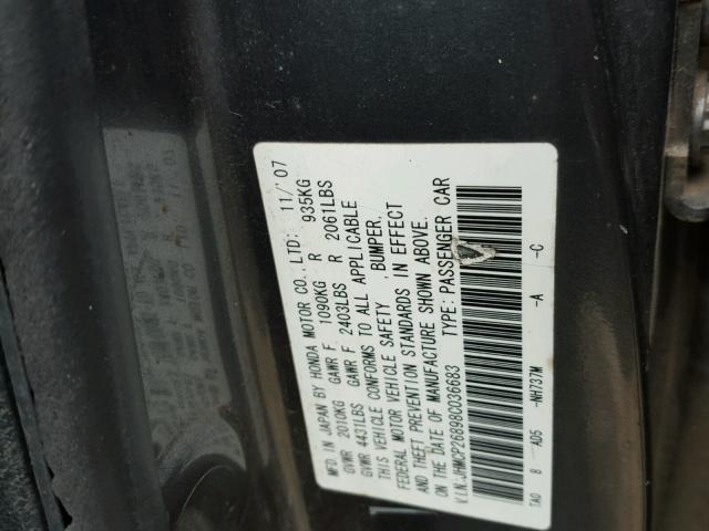 JHMCP26898C036683 - 2008 HONDA ACCORD EXL GRAY photo 10