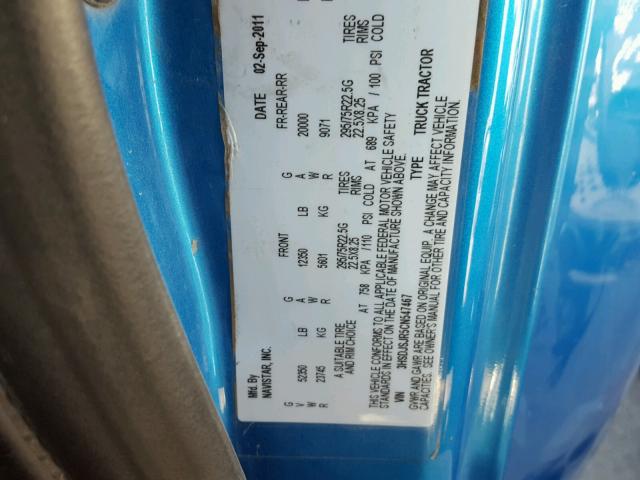 3HSDJSJR5CN547467 - 2012 INTERNATIONAL PROSTAR أزرق صورة 10