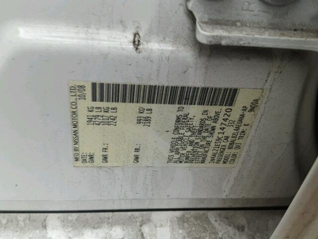 1N4AL21E59C147420 - 2009 NISSAN ALTIMA 2.5 WHITE photo 10