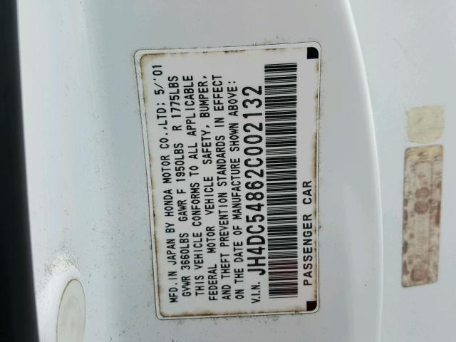 JH4DC54862C002132 - 2002 ACURA RSX WHITE photo 10