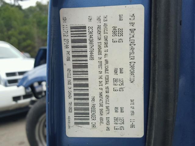 2C3KA43R07H704409 - 2007 CHRYSLER 300 BLUE photo 10