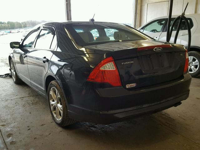 3FAHP0HA4CR200577 - 2012 FORD FUSION SE BLACK photo 3