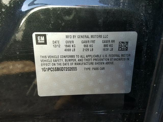 1G1PC5SB6D7202655 - 2013 CHEVROLET CRUZE LT BLACK photo 10