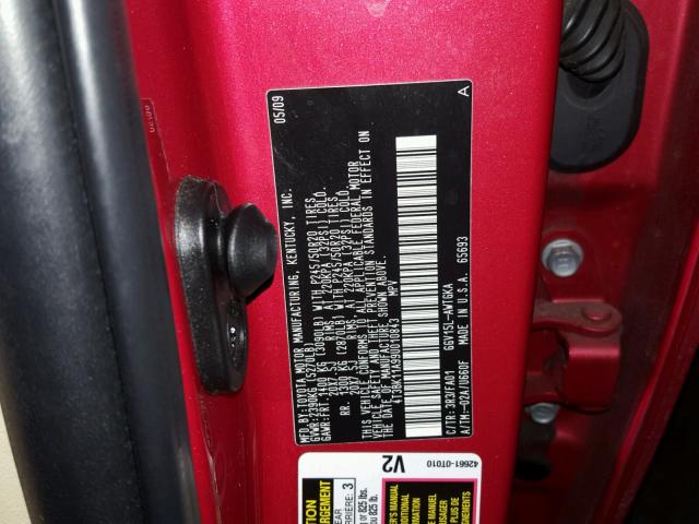 4T3BK11A99U010843 - 2009 TOYOTA VENZA BASE RED photo 10