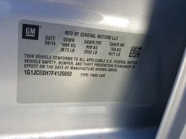 1G1JC6SH7F4126660 - 2015 CHEVROLET SONIC LT SILVER photo 10