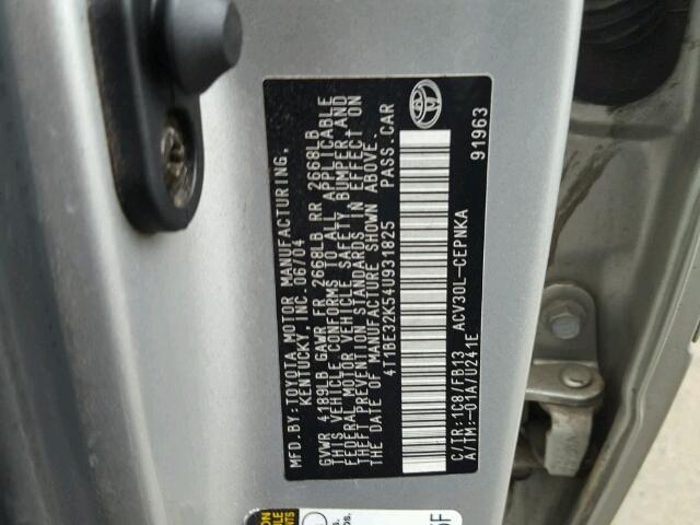 4T1BE32K54U931825 - 2004 TOYOTA CAMRY LE SILVER photo 10