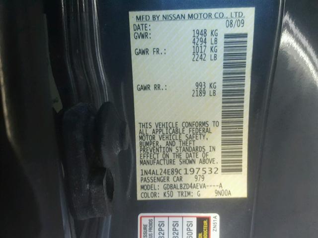 1N4AL24E89C197532 - 2009 NISSAN ALTIMA 2.5 GRAY photo 10