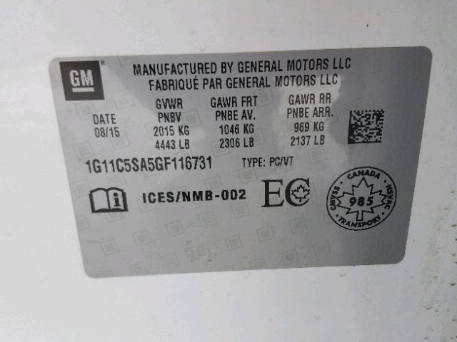 1G11C5SA5GF116731 - 2016 CHEVROLET MALIBU LIM 白色 照片 10