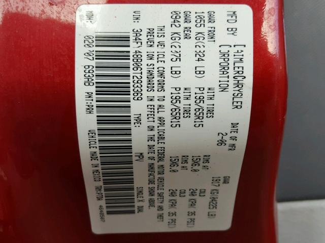 3A4FY48B06T293369 - 2006 CHRYSLER PT CRUISER RED photo 10